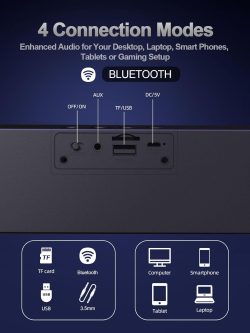 Computer Speakers, 24W Bluetooth Computer Soundbar, 3.5mm Aux-in Computer Speakers for Desktop Monitor, Computer Sound Bar with Deep Impactful Bass, Gaming Speakers for PC,Laptop,Tablet - Image 4