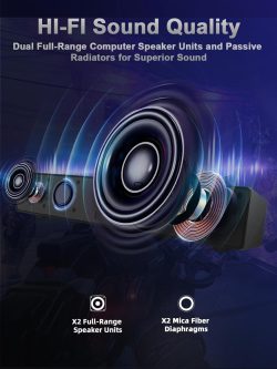 Computer Speakers, 24W Bluetooth Computer Soundbar, 3.5mm Aux-in Computer Speakers for Desktop Monitor, Computer Sound Bar with Deep Impactful Bass, Gaming Speakers for PC,Laptop,Tablet - Image 2